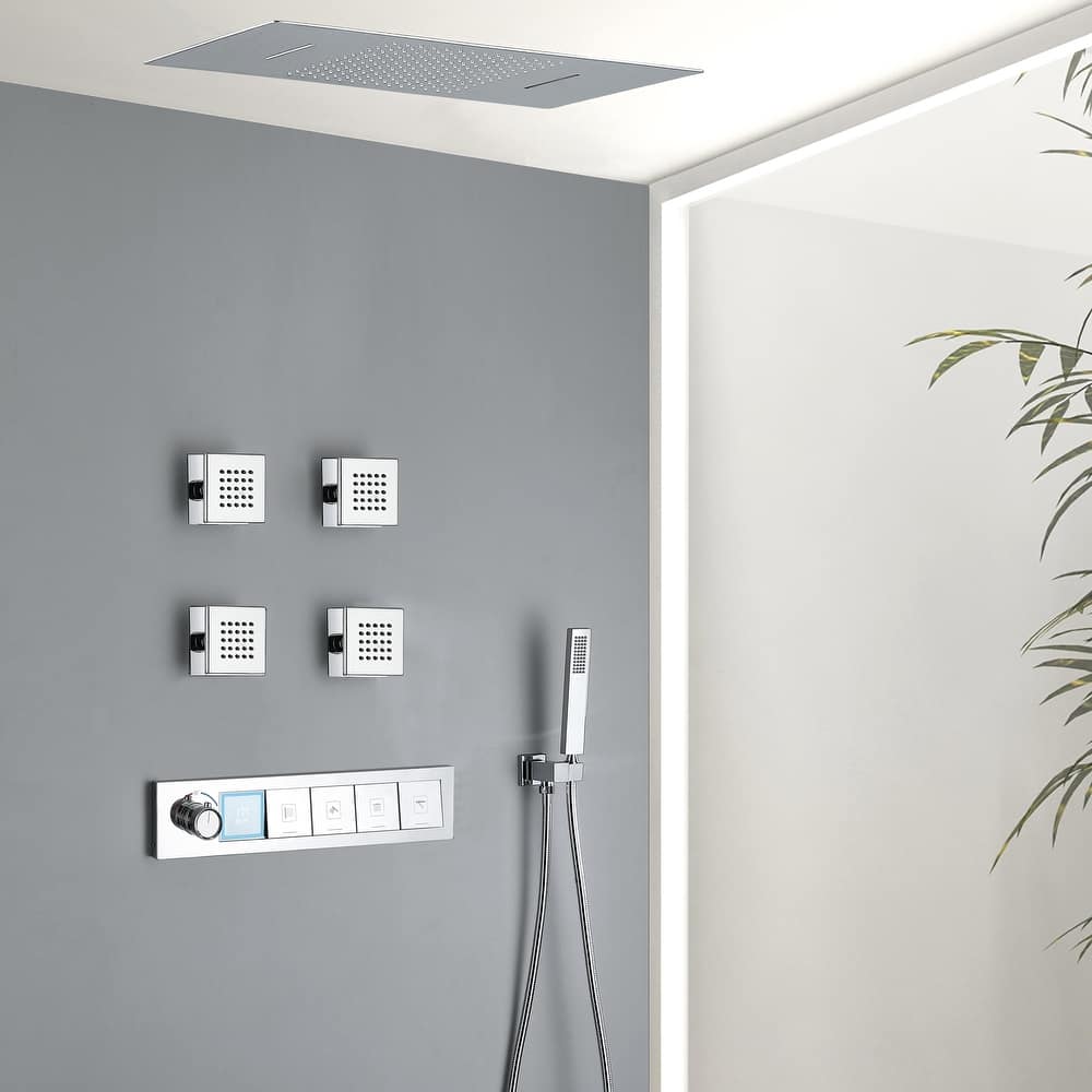 Modland Square Digital Rain and Waterfall Shower System with High-pressure Handheld Showerhead & 4 Massage Jets