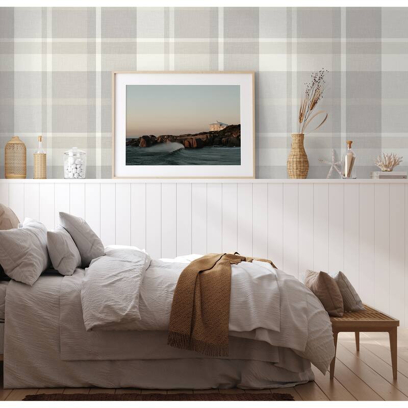A-Street Prints Madaket Light Grey Plaid Wallpaper