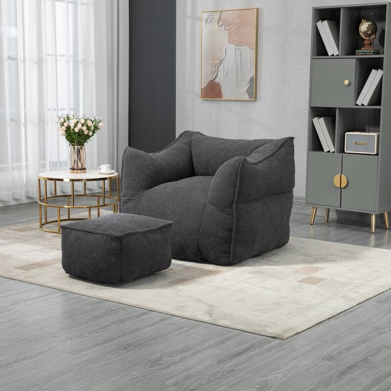 GDFStudio - COOLMORE Boucle Bean Bag Chair with Memory Foam Filling for Ultimate Comfort