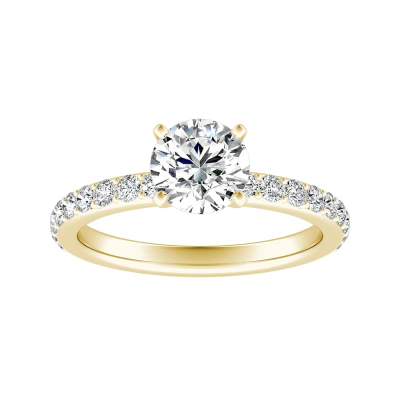Auriya 14k Gold 3/4ctw Round Moissanite and Diamond Engagement Ring 1/3ct TDW - Yellow - 7