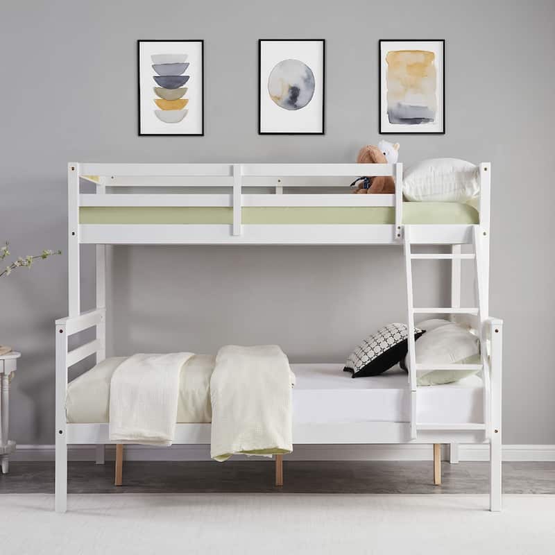 Twin Over Full Bunk Bed,Solid Wood Frame,High Guardrail,Safe for Kids