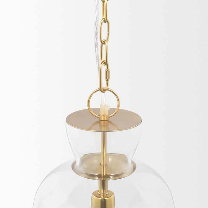 Sadah Tall Clear Blown Glass w/ Gold Metal Pendant Light - 11.3L x 11.3W x 21.0H