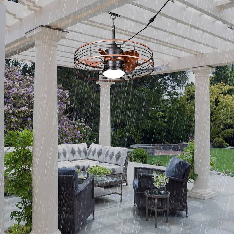 Bella Depot 23" Industrial Outdoor Ceiling Fan with Light and Remote for Courtyard, Bathroom, Corridor Caged Ceiling Fan - 23.6"