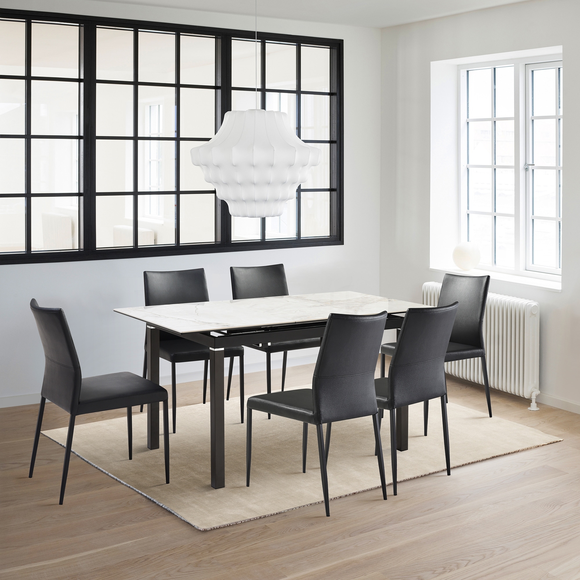 Giana Kash 7 Piece Extendable Dining Set with Faux Leather Chairs
