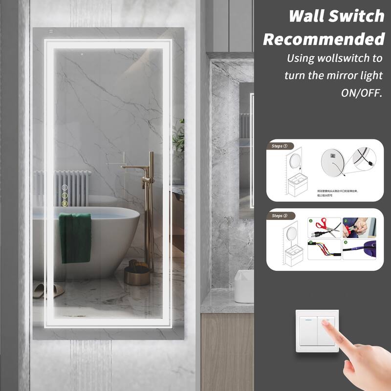 Smart LED Framless Illuminated Bathroom Mirror Anti-Fog Backlit - 42" x 20"