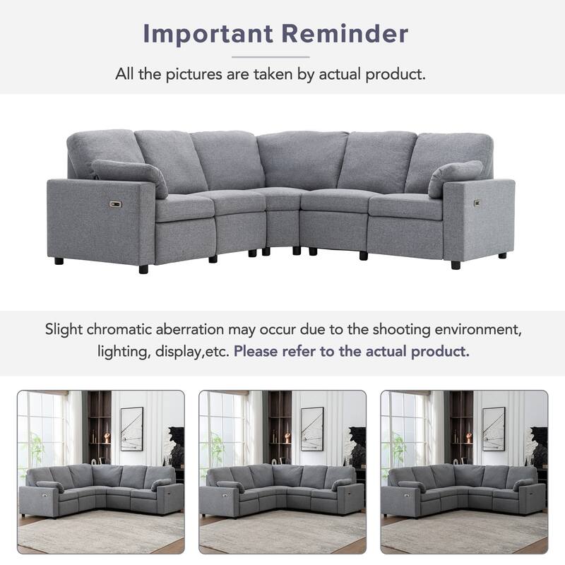 88.9" Linen Power Recliner Sectional Sofa with Storage Drawers