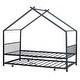 preview thumbnail 10 of 16, Black Twin Size Metal House Bed with Trundle and Roof for Kids, Boys and Girls, Bedroom