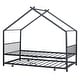 preview thumbnail 41 of 47, Twin Size Metal House Bed with Trundle and Roof for Kids' Rooms