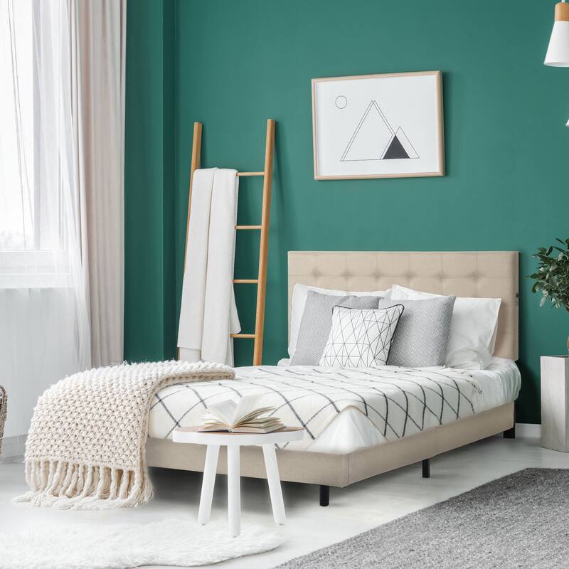 Madison Upholstered LED-lit Platform Bed Frame - Beige - Full