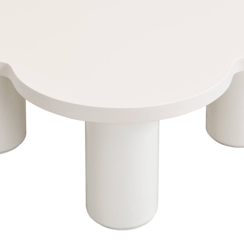 Modern Coffee Table Set of 2, Irregular Shape Coffee Table with 4 Roman Column Legs and End Table with Glass Top for Living Room