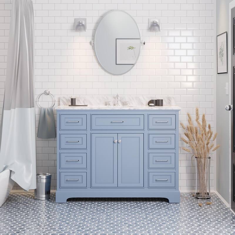 KitchenBathCollection Aria 48" Bathroom Vanity with Carrara Marble Top