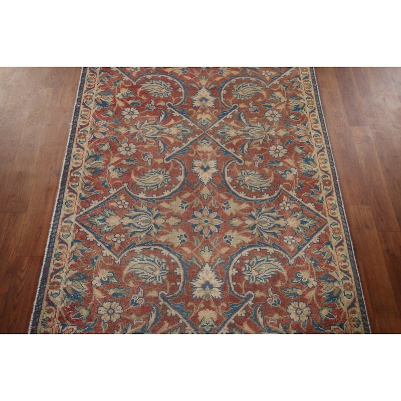 Floral Sarouk Persian Vintage Runner Rug Hand-Knotted Wool Carpet - 3'4" x 13'0"