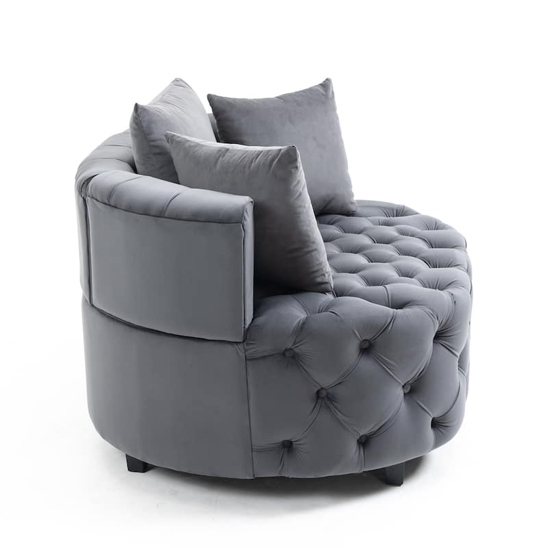 Roomfitters Velvet Accent Chair, Tufted Barrel Lounge Chair with Cushions, Modern Leisure Armchair for Living Room