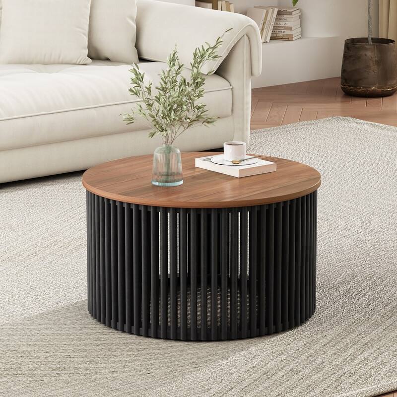 Solid Wood Coffee Table - Natural & Black - 30.00in. W X30.00in.DX16.00in. H