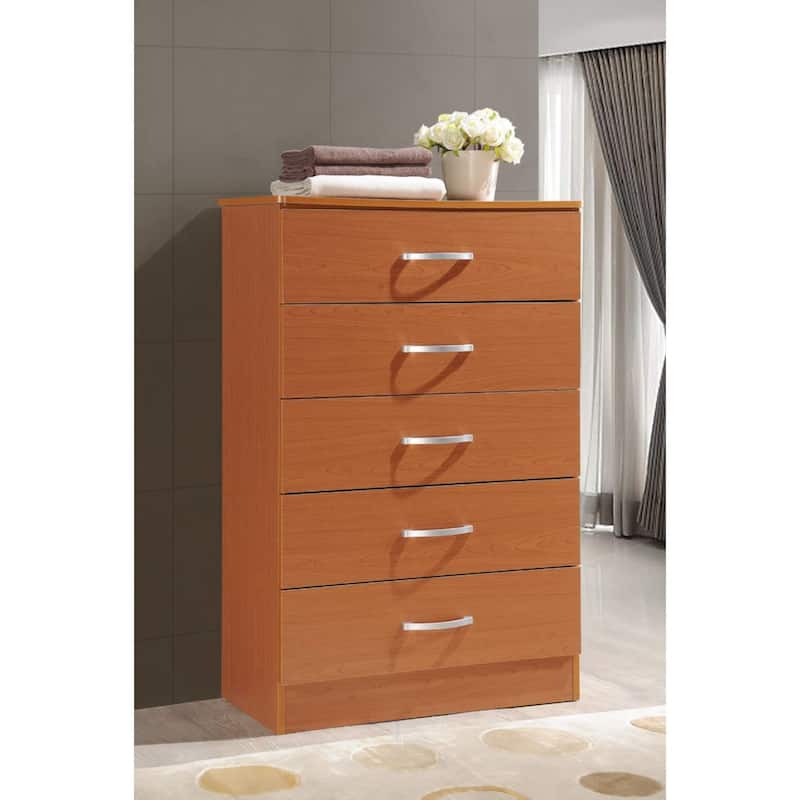 47.75" Cherry Red and Silver Rectangular 5-Drawer Chest