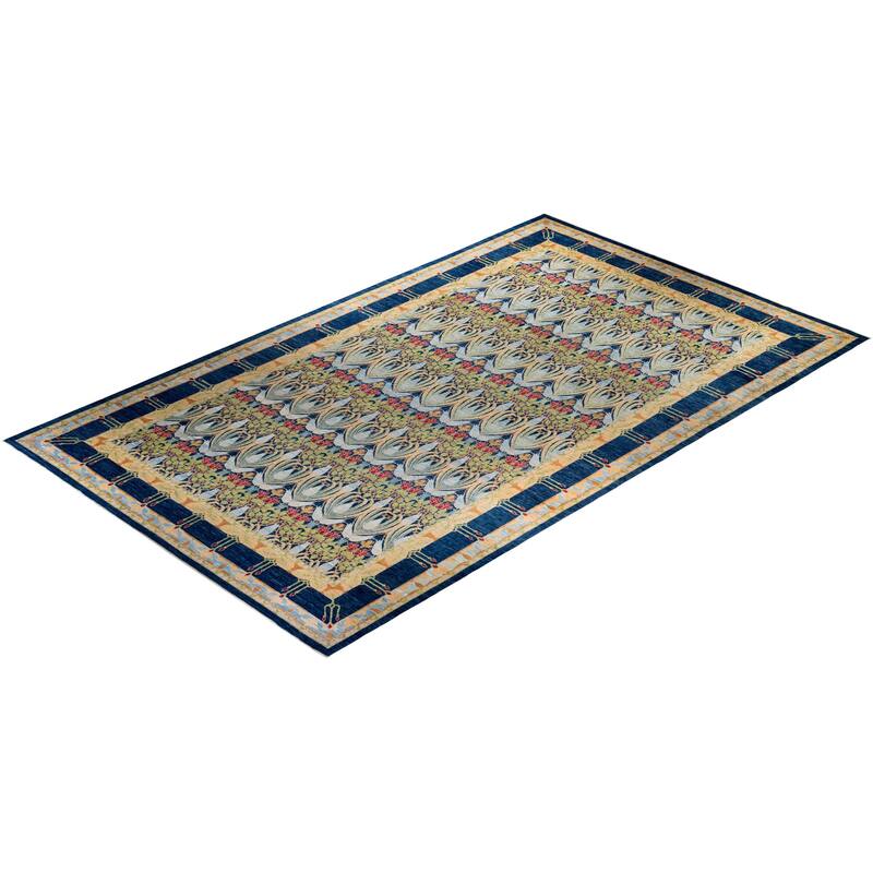 Overton Handknotted Wool Vintage Inspired Contemporary Arts & Crafts Blue Area Rug - 19' 6" x 11' 6"