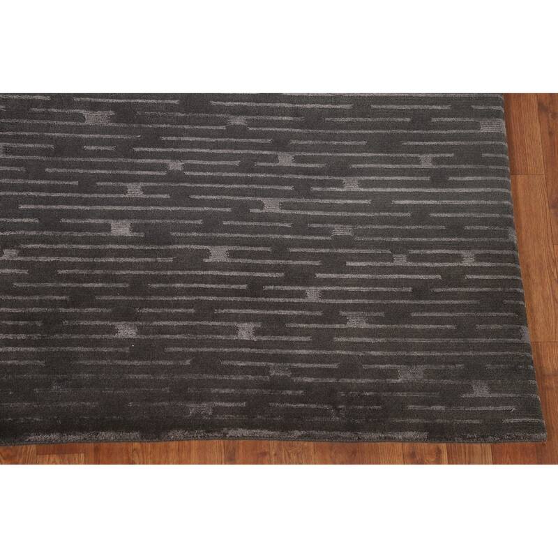 Striped Nepalese Living Room Area Rug Hand-Knotted Wool Carpet - 6'1" x 8'11"