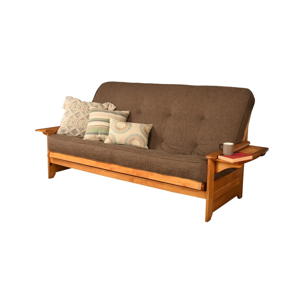 Somette Phoenix Queen-size Futon Set in Butternut Finish with Linen Mattress
