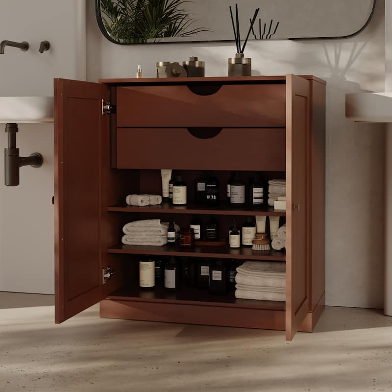 Palace Imports 100% Solid Wood 32" Bathroom Storage Cabinet with Shaker Doors, 2-Drawers and Adjustable Shelves - Mocha