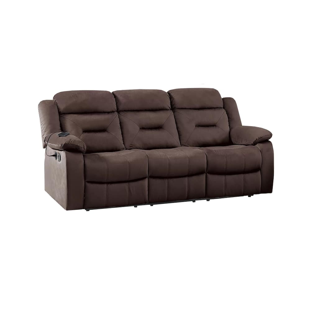 Harper Manual Reclining Sofa, USB Port, Brown Tufted Velvet, 84 Inch