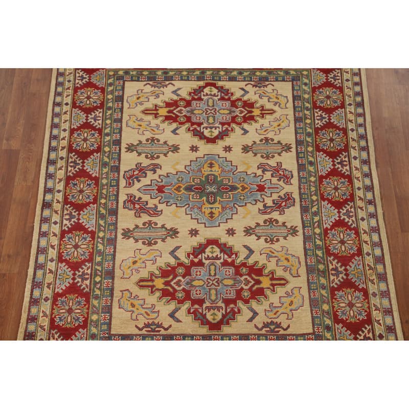 Kazak Area Rug Handmade Oriental Yellow Wool Carpet - 5'2" x 6'7"
