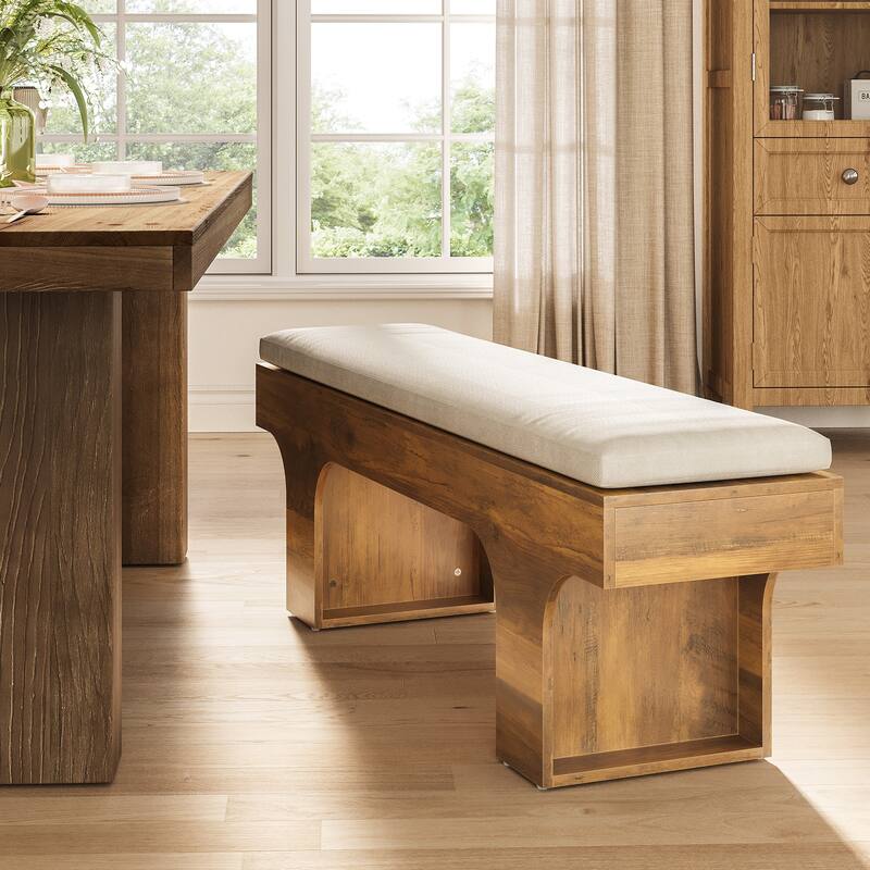 Dining Bench with Linen Cushion, End of Bed Upholstered Bench, Entryway Bench for Hallway, Living Room, Bedroom, Kitchen