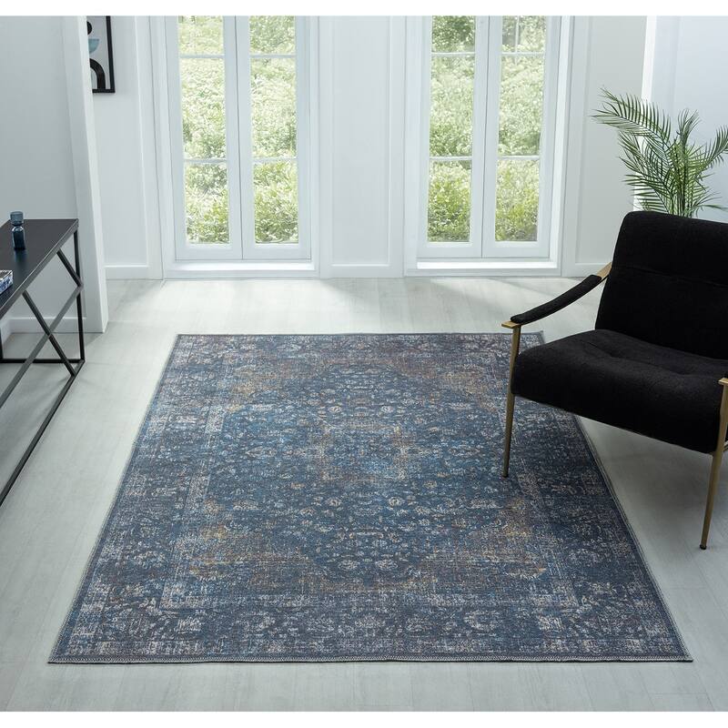 Legacy Alexandria Traditional Bordered Washable Area Rug - 7'10" x 9'10" - Blue - Rectangle