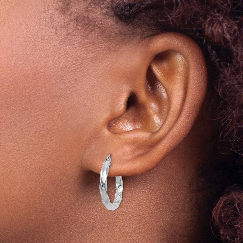 Curata 14k White Gold Polished 21x 3mm Twisted Hoop Earrings