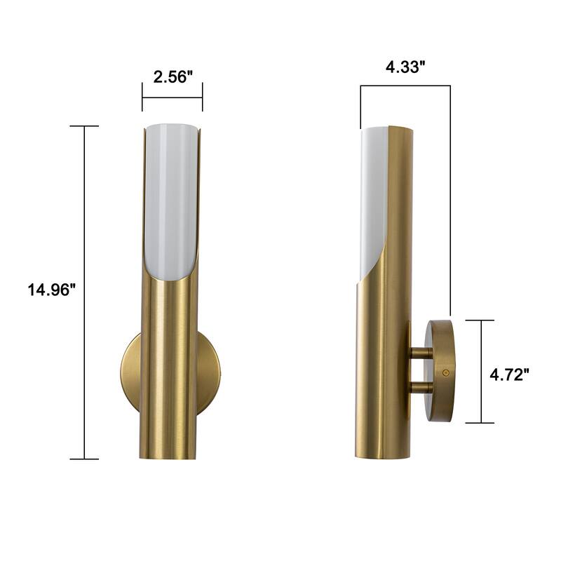 Modern 1-Light Brass Wall Sconce with Opal Glass Shade - 4.7" W x 4.3" D x 15" H