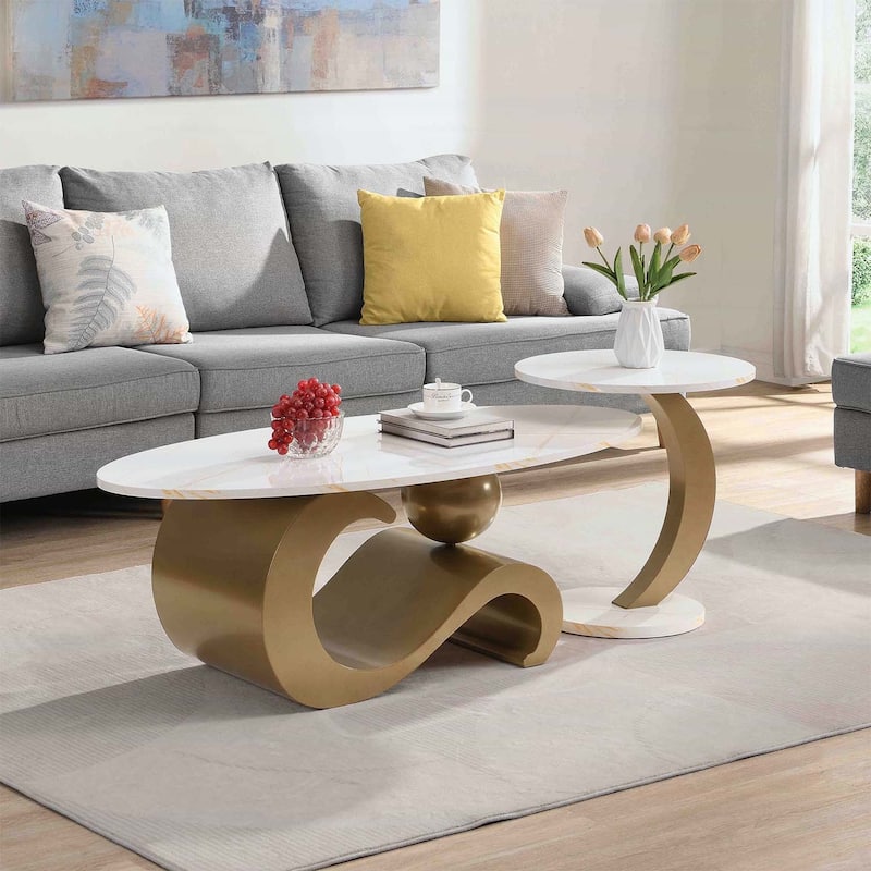 Nesting Coffee Table Set of 2,Oval and Round Design,Ideal for Modern Living Rooms