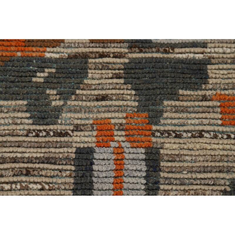 Earth Tone Moroccan Abstract Area Rug Handmade Wool Carpet - 9'0" x 12'4"