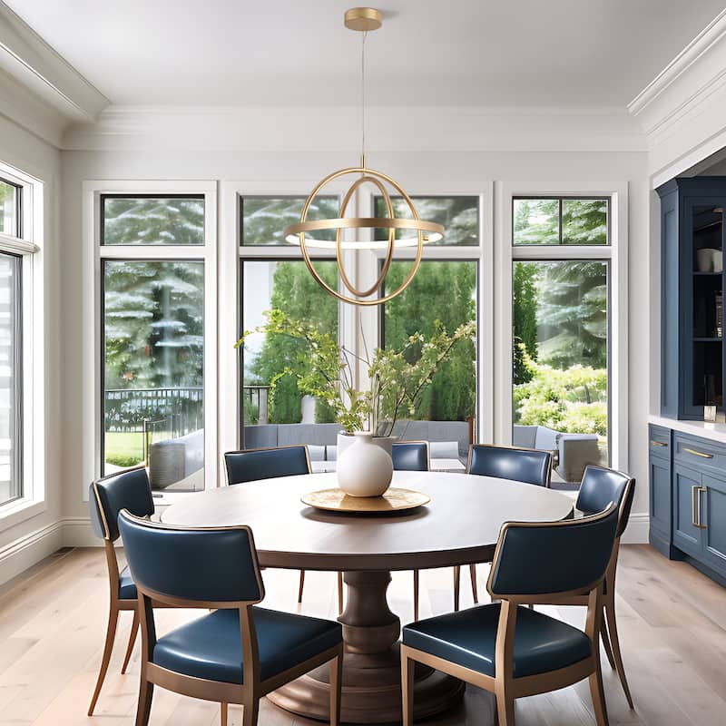 Modern Farmhouse LED Chandelier Black Gold Orb Pendant Light for Dining Room