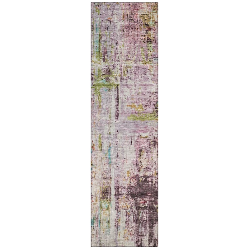 Machine Washable Indoor/ Outdoor Abstract Contemporary Chantille Rug