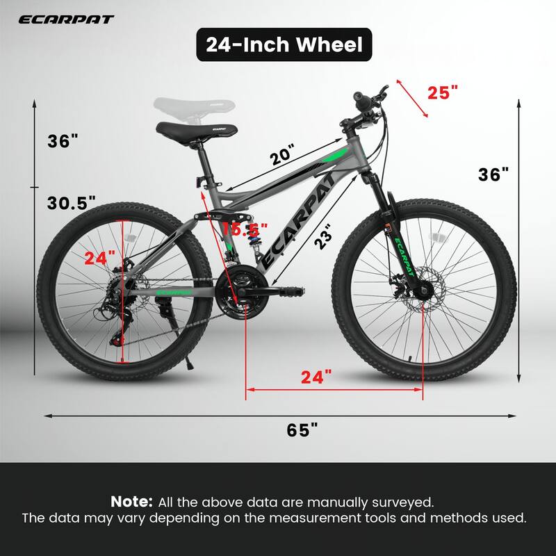 24 Inch Mountain Bike with Full Suspension,21 Speed Grip Shifters