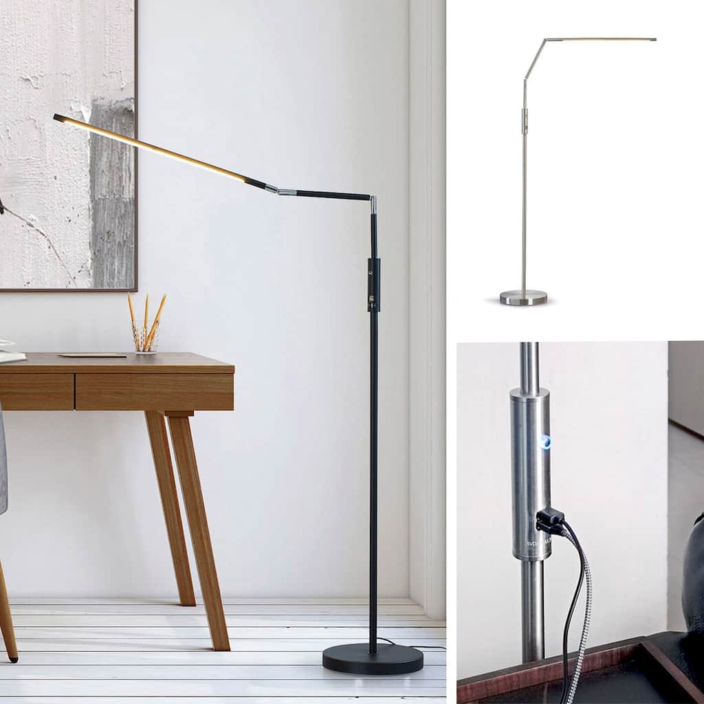 Alpha 69" Height/Angle Ajustable 12W LED Dimmable Floor Lamp with USB Ports