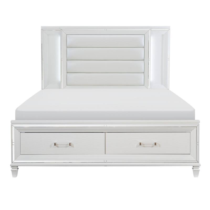Rosalinda White LED Faux Leather Upholstered Storage Platform Bed - King