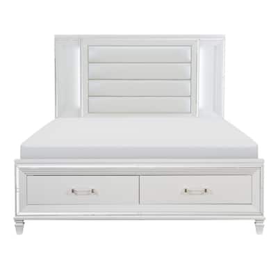 Rosalinda White LED Faux Leather Upholstered Storage Platform Bed