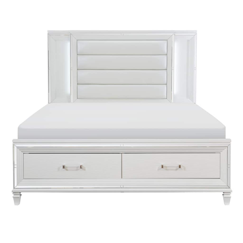 Rosalinda White LED Faux Leather Upholstered Storage Platform Bed