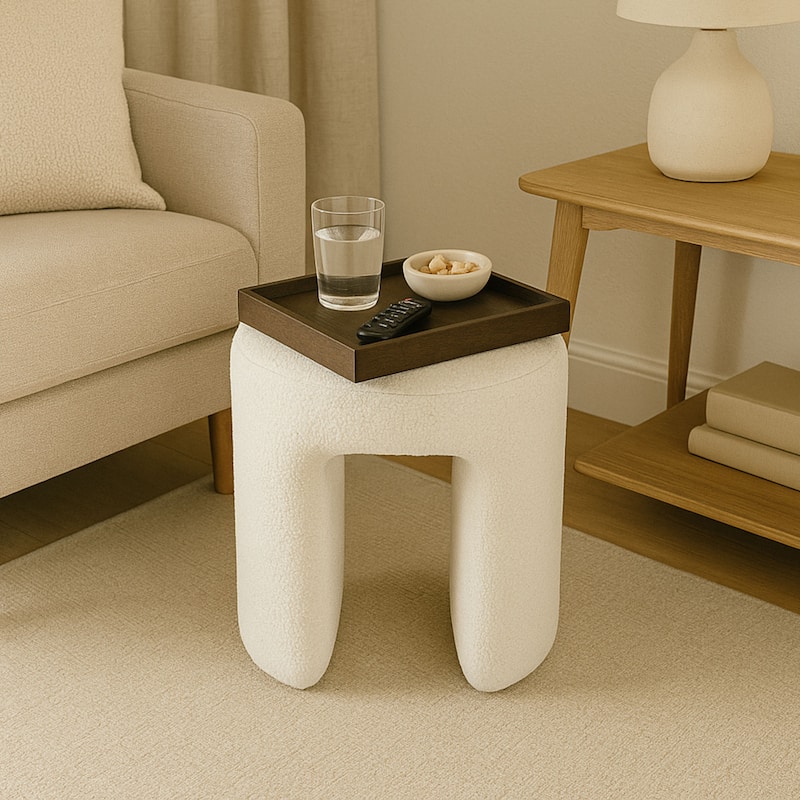 Upholstered Boucle Horseshoe Ottoman Stool Foot Rest Seat Living Room