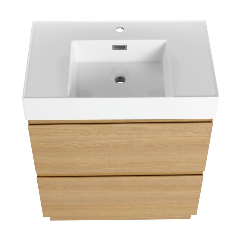 GDFStudio - Lecce Modern Freestanding Bathroom Vanity Set with Resin Sink, 2 Soft Close Drawers & Antirust Hardware
