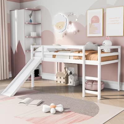 Twin Size Solid Wood Loft Bed with Slide