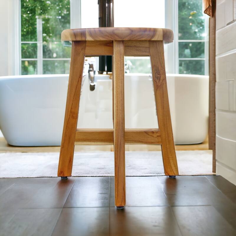 HomeRoots 13" Round Compact Teak Chair in Natural Finish