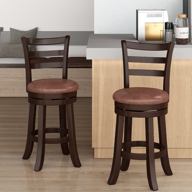 Costway 26” Counter Height Swivel Barstools Set of 2/4 with Back, Faux - Cappuccino