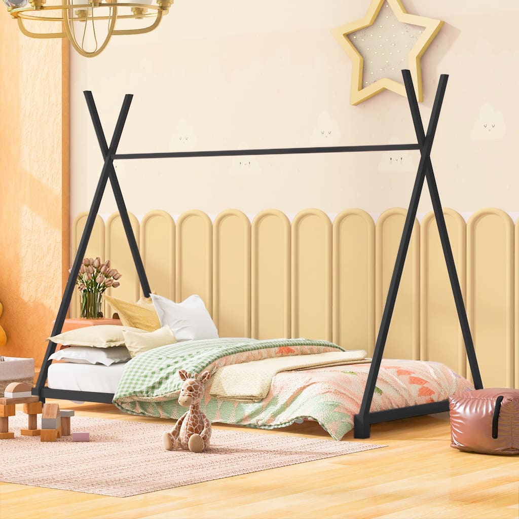 Twin Size Kids House Bed Tent Bed Frame with Triangle Structure, Fun Playhouse Design, No Box Spring Needed🛍️🛒