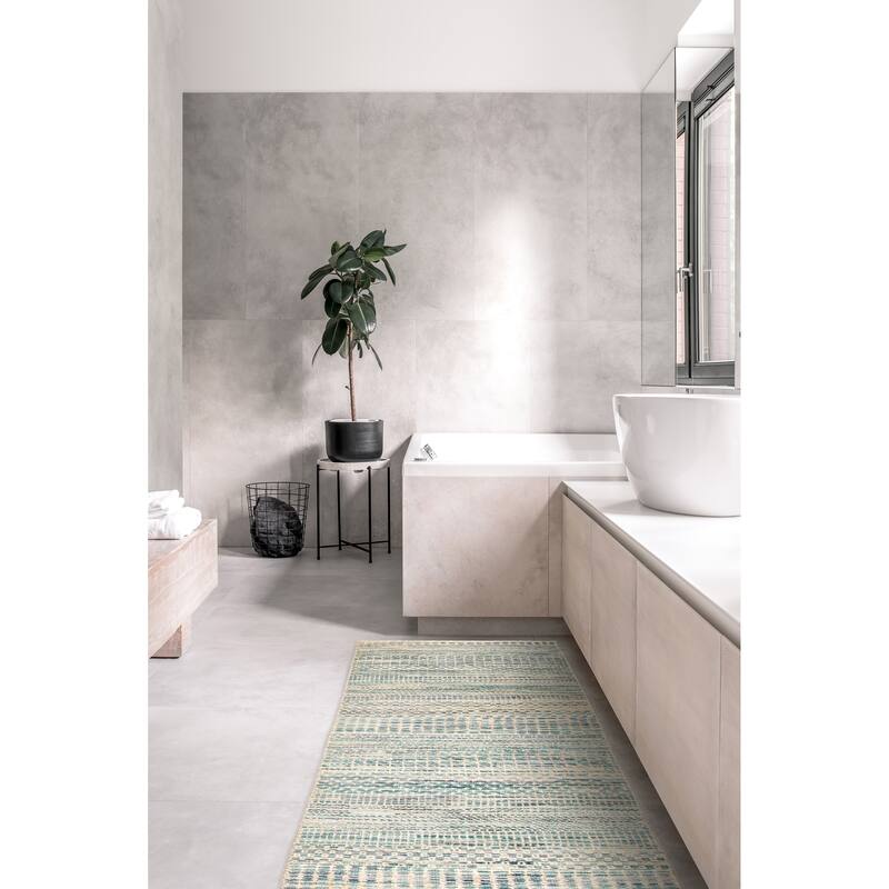 ECARPETGALLERY Hand-knotted Silk Shadow Green Viscose, Wool Rug - 2'7 x 9'8