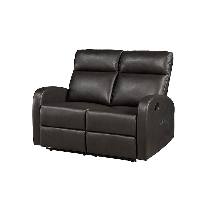 Mey Wall Hugger Manual Recliner Loveseat, Dark Brown Faux Leather 50 Inch
