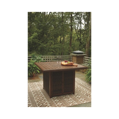 Paradise Trail Outdoor Medium Brown Square Bar Table with Fire Pit