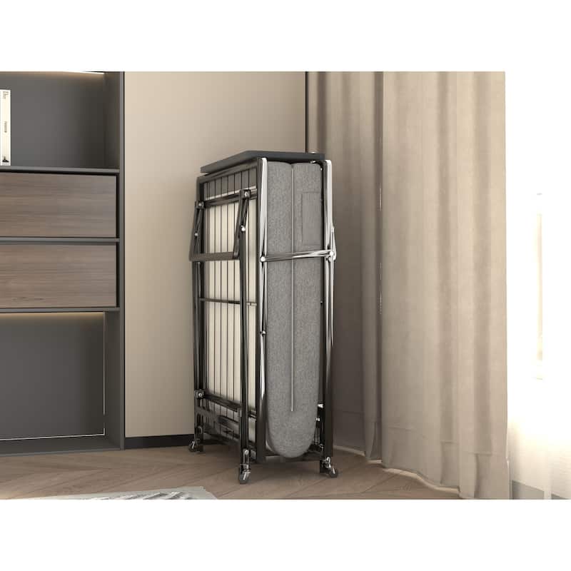 Twin Metal Foldable Bed with Foam Mattress & Castors