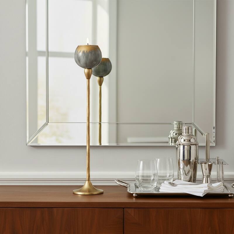 Glass Modern Stem Round Tealight Candle Holder - Gray/ Gold - 24.0"