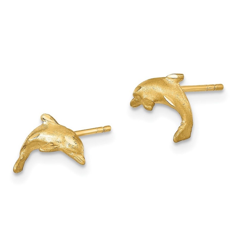Curata 14k Yellow Gold Satin Sparkle Cut Dolphin Post Earrings - 7x9.5mm
